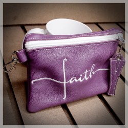 Violeta Piel Genuina Wallet Pouch Con Zipper, Inicial y Gancho/Llavero Unlined
